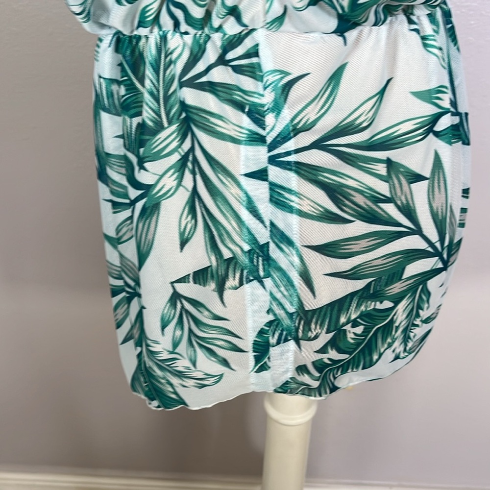 tropical leaf print mesh plunge swimsuit cover up romper L | Miami resortwear - Picture 7 of 9